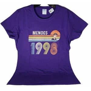Shawn Mendes Ladies Fit Large Crew Neck Tee Retro Style Purple 1998